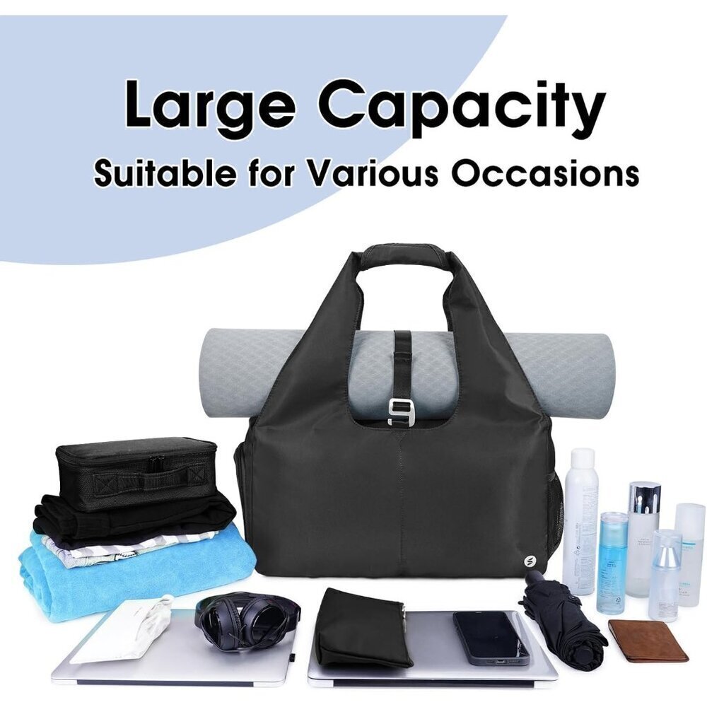 Gym Bag for Women, Yoga Tote with Shoe Compartment & Wet Pocket Black - Picture 5 of 6